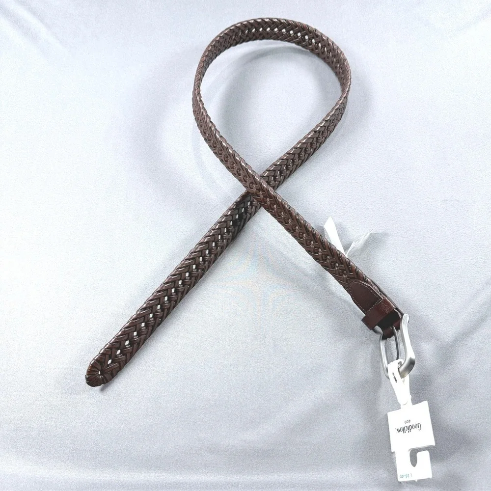 Goodfellow Mens L Brown Faux Leather Braided Woven Belt Silver Buckle 36-40‎ NEW
